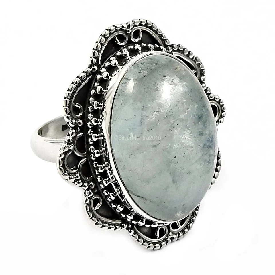 Aquamarin Edelstein 925 Sterlingsilber Statement Weihnachtsgeschenk Ring Schmuck - Bild 3 von 4