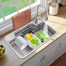 Kitchen Laundry Sink Set w/ 360° Rotation Faucet Large Capacity Stainless Steel