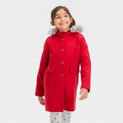 Girls red wool shop coat