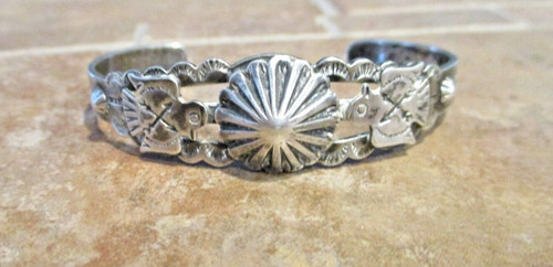 OLD PAWN NAVAJO Sterling Silver APPLIED THUNDERBIRD Bracelet