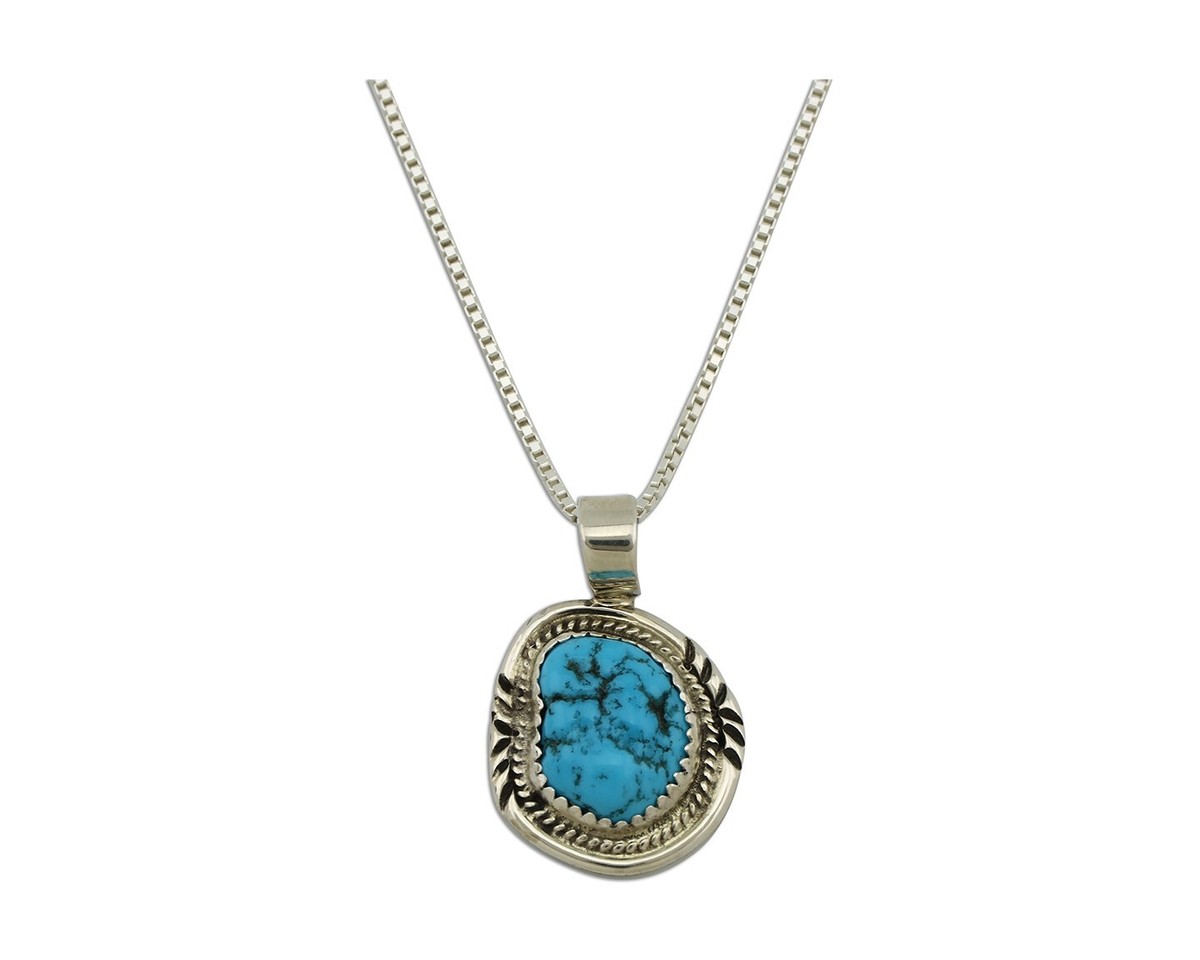 Navajo Necklace 925 Silver Sleeping Beauty Turquoise Signed Anna