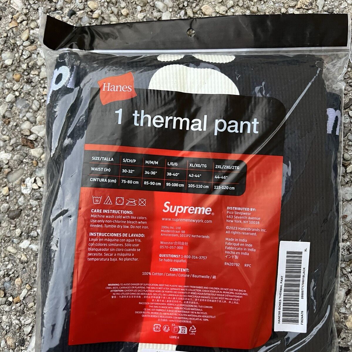 Supreme x Hanes Bones Thermal Pant Black/White Men's XL NEW Supreme x Hanes Bones Thermal Pant Black/White Men's XL NEW