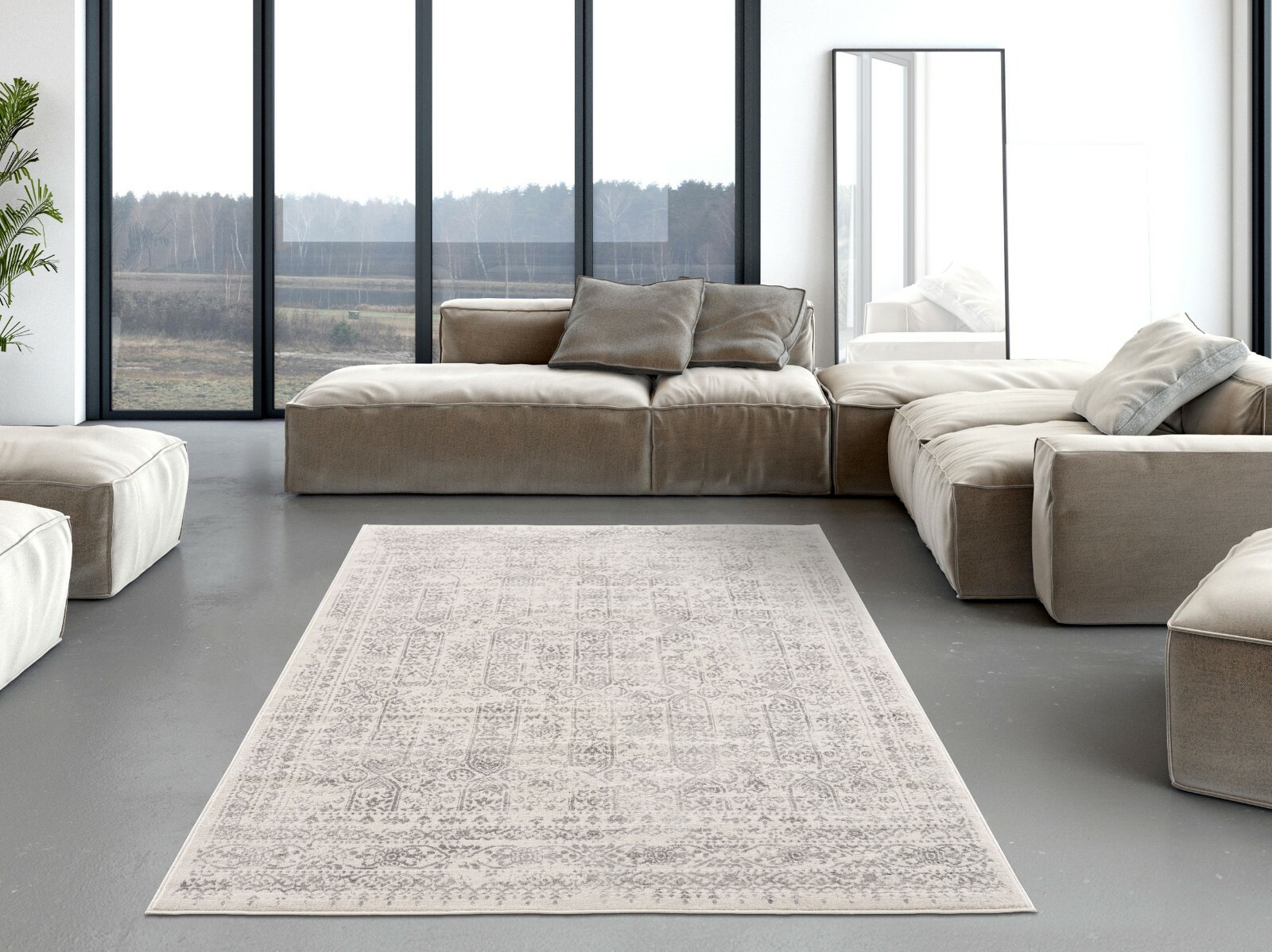 Small Large Rug Living Room Soft Dense Pile Modern Design Vintage Cream