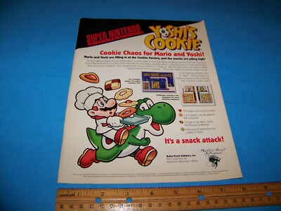 Video Game Ad  Vintage 1993  Yoshi's Cookie for SNES   Bullet-Proof Software