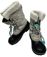 Magellan Girls Snowboot Suede/ Faux Fur Gray Glitter Boot 3M Insulated sz 1