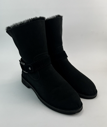 UGG Womens Cedric Biker Boots Black Suede Sheepskin UK 8.5 - Picture 3 of 9
