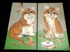 Pr Vtg 60s Craft Master Paint By Number Paintings Tiger Kittens 6 "x 12"  PBN