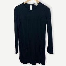 Sezane Black Long Sleeve Shift Dress Viscose Pleated Bib Womens Size 4 French