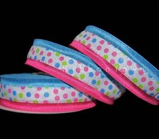 5 Yards Party Polka Dots Pink Blue Green Wired Ribbon 1 1/2"W