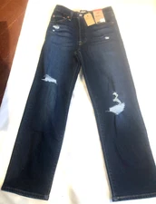 Levi’s Ribcage Straight Ankle Distressed Dark Blue High Jeans 25 x 27 NWT $70val