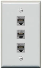 RiteAV 3 Port Cat6 Ethernet Female-Female Wall Plate Flat [Gray/Gray]