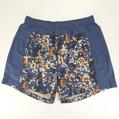 Fourlaps Bolt Shorts Mens M Lined Running Training Navy Orange Print