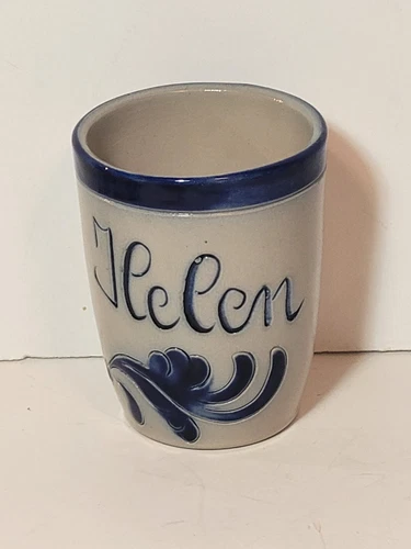 Name Tumbler HELEN Salt Glazed Stonewear Art Pottery Drinking Glass 3.5"