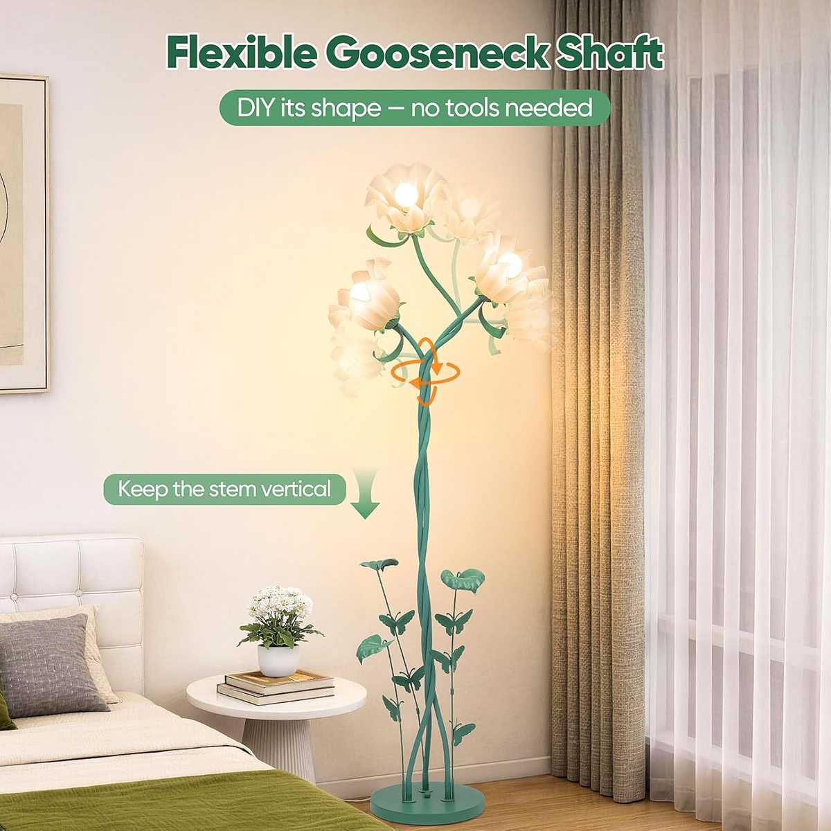Vintage Floral Floor Lamp with Flexible Gooseneck - 3-Light Green