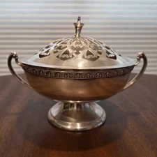 Antique Silver-Plated Wallace 5532 Pedestal Compote Serving Dish W/ Pierced Lid