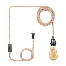 Plug in Pendant Light Cord, Industrial Hanging Light Kit with 15FT Hemp Rope,...