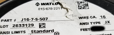 Watlow/Serv-Rite J16-7-S-507 16/2C FEP Stainless JX Thermocouple Wire 260C /50ft