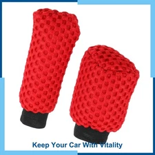 2 Pcs Handbrake Cover Gear Shift Knob Cover Universal Car Shifter Protector Red