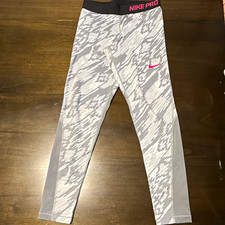 Nike Pro Dri-FIT Girls L Gray/White Camo Leggings Pull On Compression