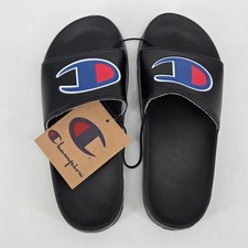 Champion IPO Slides Kids Preschool Size 2 Black Red Blue Big Logo Sandals NWOT