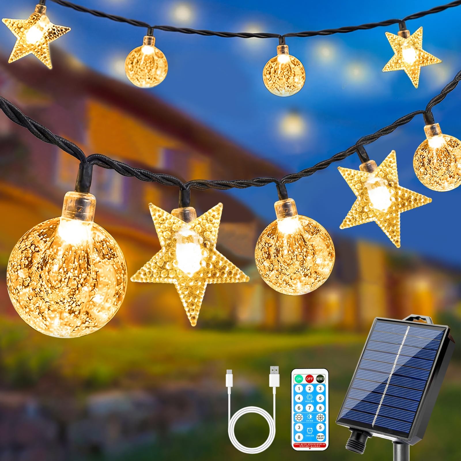 Guirlande lumineuse extérieure solaire 18m résistante pluie IP65 pour déco durable