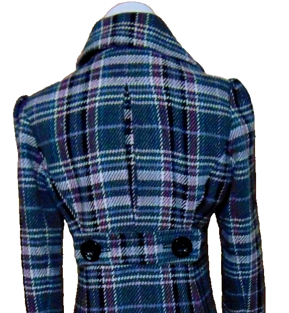 AMERICAN RAGCIE 女士羊毛混纺格子外套 背带 双重 BREAST PEACOAT ~ XS/S — 第 3/4 张图片