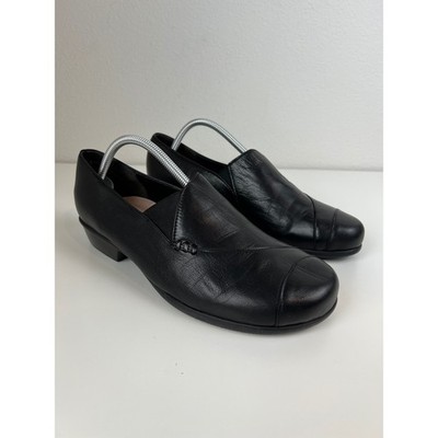 Munro American Black Leather Slip On Loafers Pumps US 11 Wide Comfort Shoes