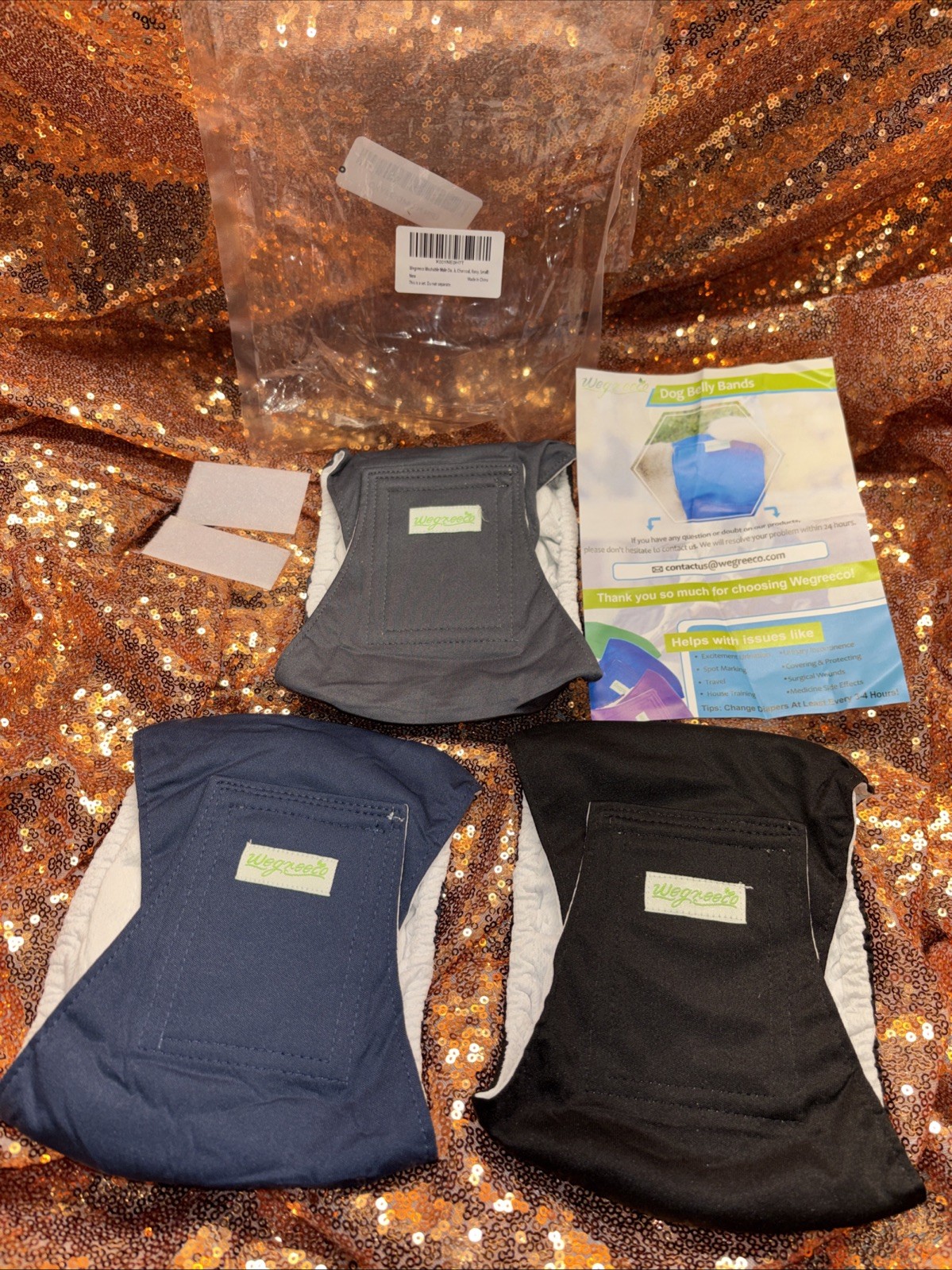 Wegreeco Washable Male Dog Diapers -  Belly Wrap Pack of 3, Size  S Small