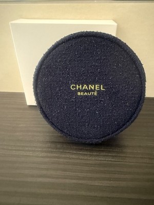 Chanel Beauté Tweed Kosmetiktasche Pouch Rund Make-up blau Glitzer OVP!