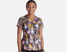 New Women's Tooniforms V-NECK ALICE IN WONDERLAND SCRUB TOP SCRUBS SIZE M