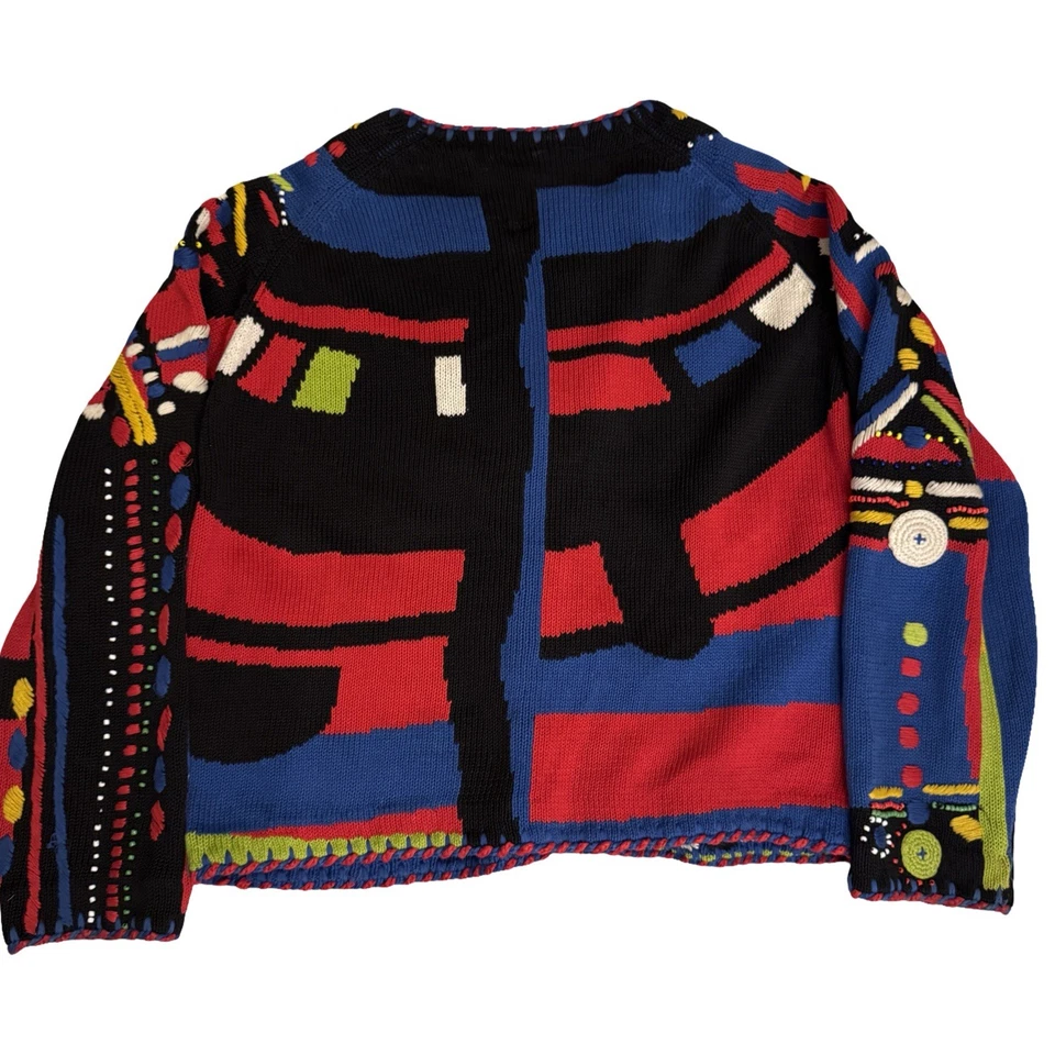 Cárdigan tejido vintage Michael Simon OS arte abstracto suéter color audaz boho años 90 Foto 3 de 4