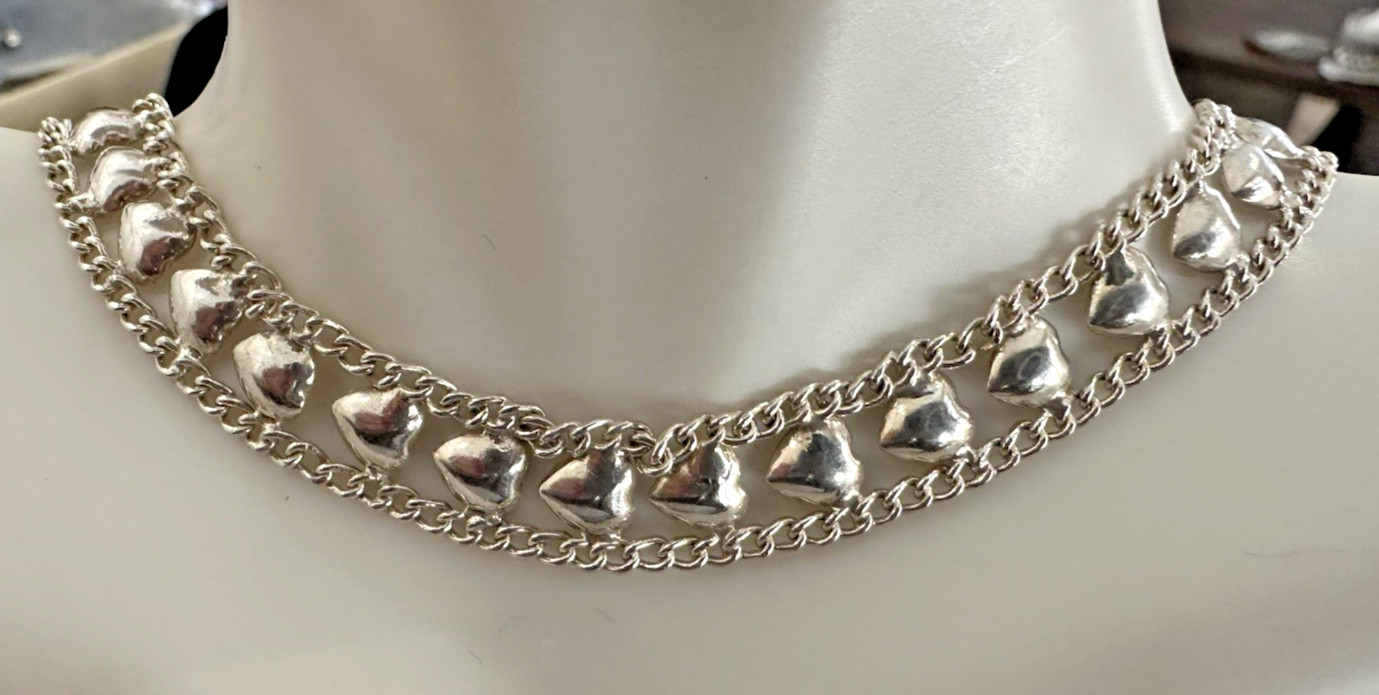 Sterling Silver Heart Link Chain Edge Bracelet 7.5