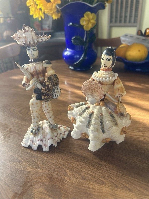 Antique Hand Painted Nautical Sea Shell Folk Art 1950s-60s. Most Likely Italian