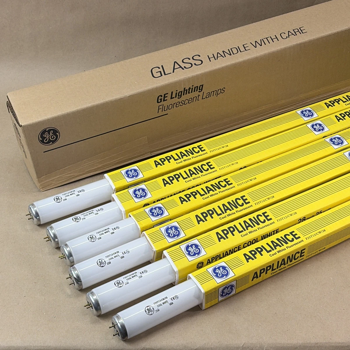 6 Pack GE F25T12/CW/28 Cool White Fluorescent Tube Bulbs 25W 28" 10282 NEW