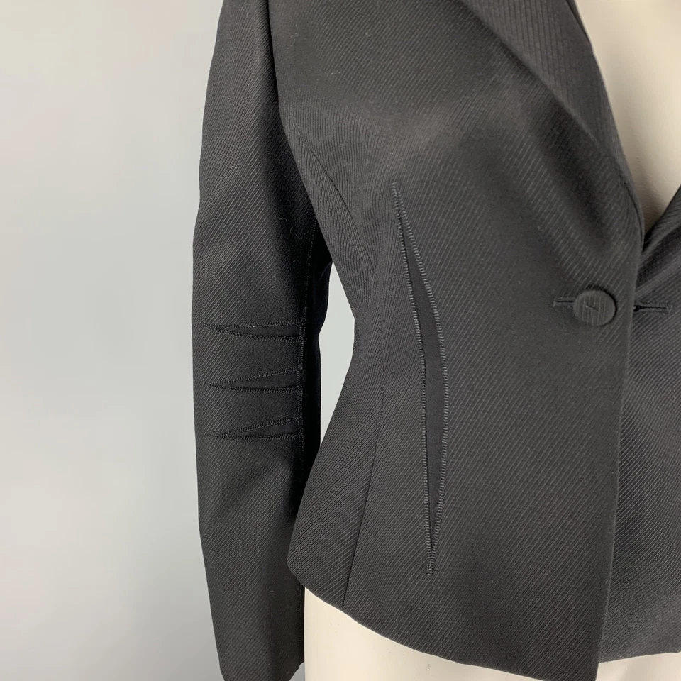 BRIONI Size 10 Black Wool Notch Lapel Cropped Jacket Blazer - Image 2 of 4