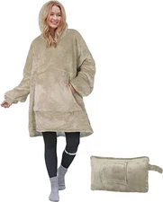 Sherpa Hoodie Sweatshirt Wearable Blanket Soft Warm Travel Pillow for Men Women