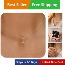 Cross Necklace for Women - Dainty 14K Gold Plated/Sterling Silver/Rose Gold L...