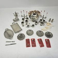 Vintage 1978 IMPERIAL Silver Cast Metal Dollhouse Miniature Tea Demitasse Set 