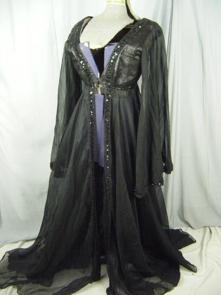 Vtg 60-70s Sheer Black Sequin Crepe Wide Bell Sleeve Night Robe-Bust 35/XS - Image 2 of 4
