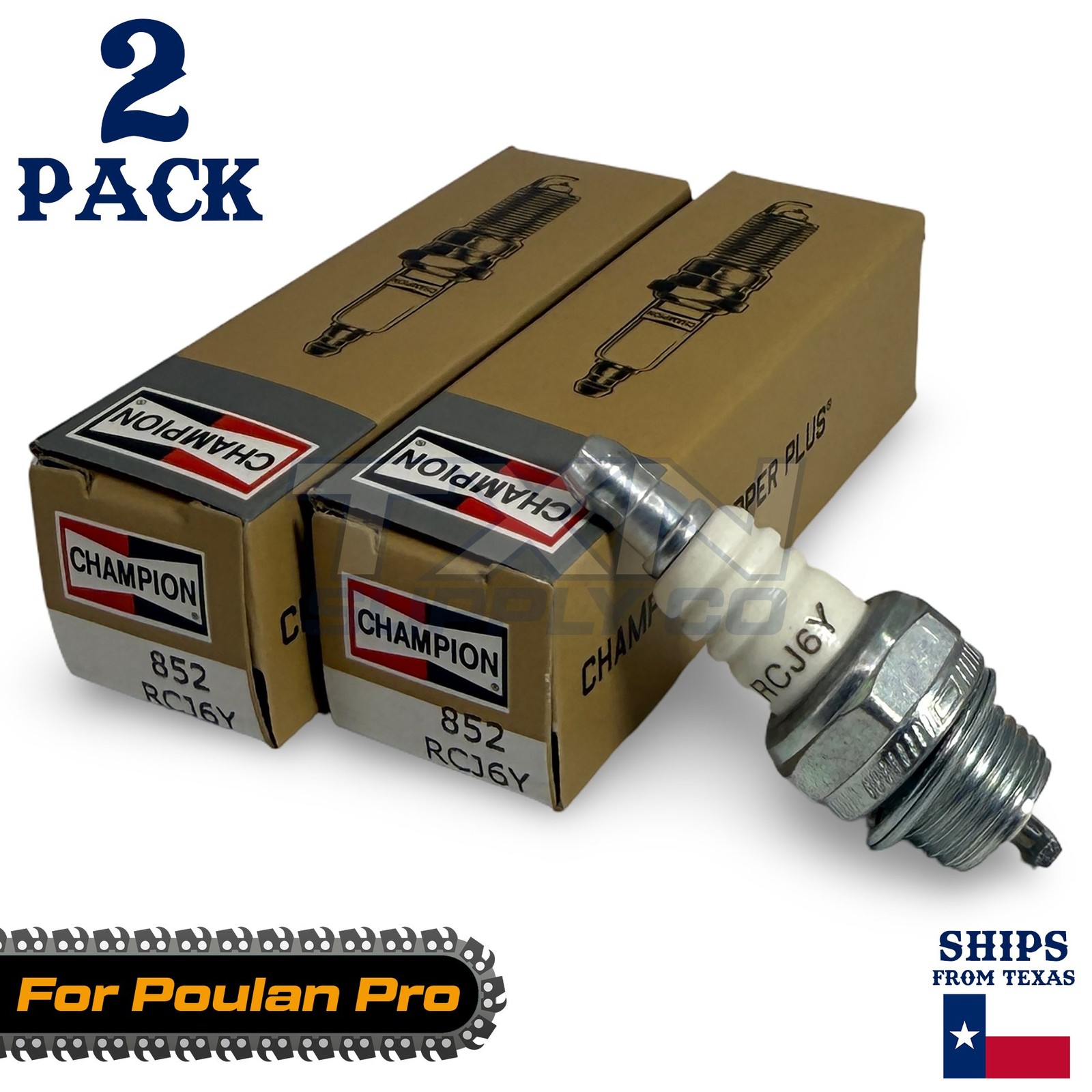 2 Pack Champion Spark Plug - For Poulan Pro PP 335 Predator Chainsaw