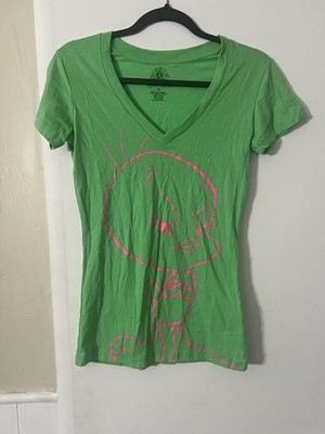 Tweety Bird Looney Toons Green Women s Tshirt V-neck Size Medium