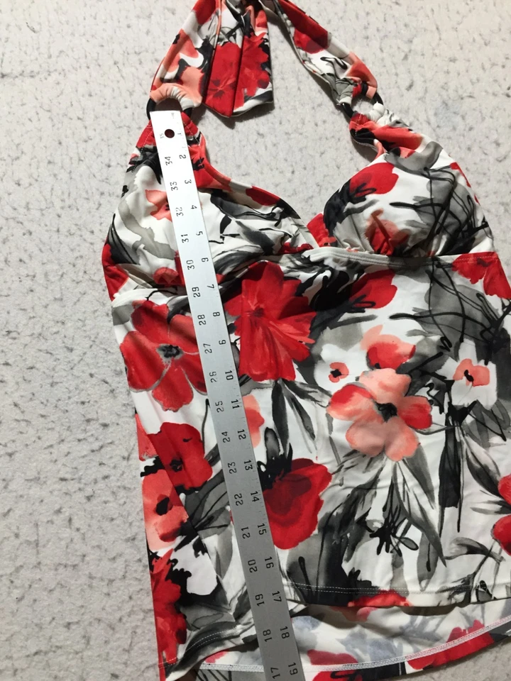 Traje de baño Jaclyn Smith camiseta sin mangas talla 18 rojo blanco floral cuello en V atado trasero Foto 4 de 4