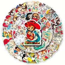 Lot Of 25 Cute Cartoon Animal Cat Stickers Vinyl Water Bottle Skateboard