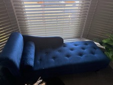 Navy Blue Velvet Chaise Lounge Chair Modern Living Room Accent Sofa