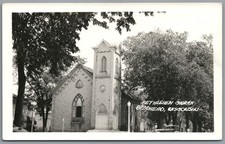 RPPC Postcard Broadhead WI Bethlehem Church vintage car religious building
