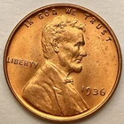 1936p  Uncirculated BU Red RD - Lincoln Wheat Cent  ~ B704