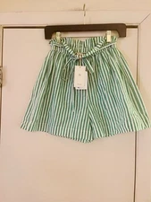 Mille Cary Resort & Travel Sport Tennis Prep Striped Green Cotton Shorts Xxs