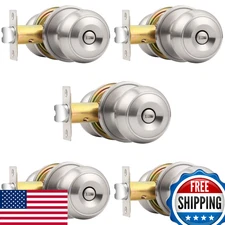 Probrico 5-Pack Brushed Nickel Bed/Bath Privacy Door Knobs Locksets Interior