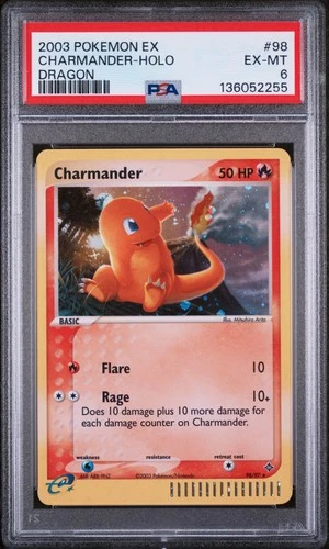 2003 POKEMON EX DRAGON #98 CHARMANDER-HOLO PSA 6