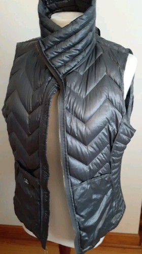 Calvin Klein Puffer Vest Sleveless jacket Grey Gray Shiny Full Zip Down L/Large - Picture 9 of 11